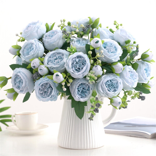 Buquê de rosas artificiais sedosas e realistas de 30 cm (11,8 polegadas)