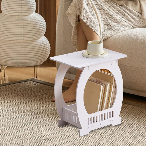 Small side table white 2-tier for living room bedroom