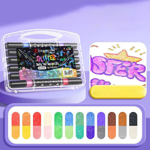 Glitzer-Gelstifte mit Doppelspitze, Metallic, 24 Farben, 12er-Pack