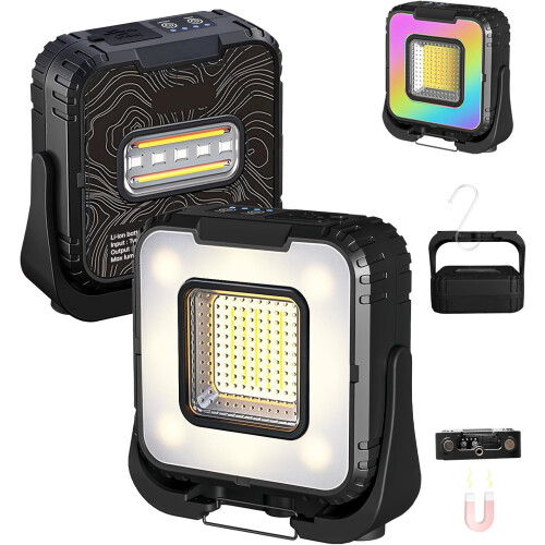 Lampe de travail LED rechargeable magnétique, 7 modes, rotative à 360