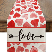 Watercolor Love Hearts Table Runner 13x71 inch Red Heart