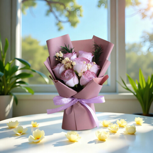 Artificial Rose Bouquet with Wrapping 1 Pack