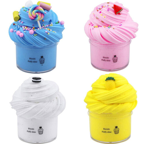 Furry Cloud Slime Kit Blå Vit Rosa Gul 4 st