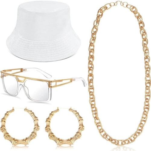Retro-Rapper-Starter-Kit: Goldkette, Creolen, Brille