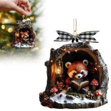Acryl-Waschbär-Weihnachtsornament, verschneites Baumstumpf-Design