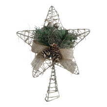 Baumspitze „Farmhouse Star“ aus Rattan, Tannenzapfen, Jute und Schleife (10 Stück)