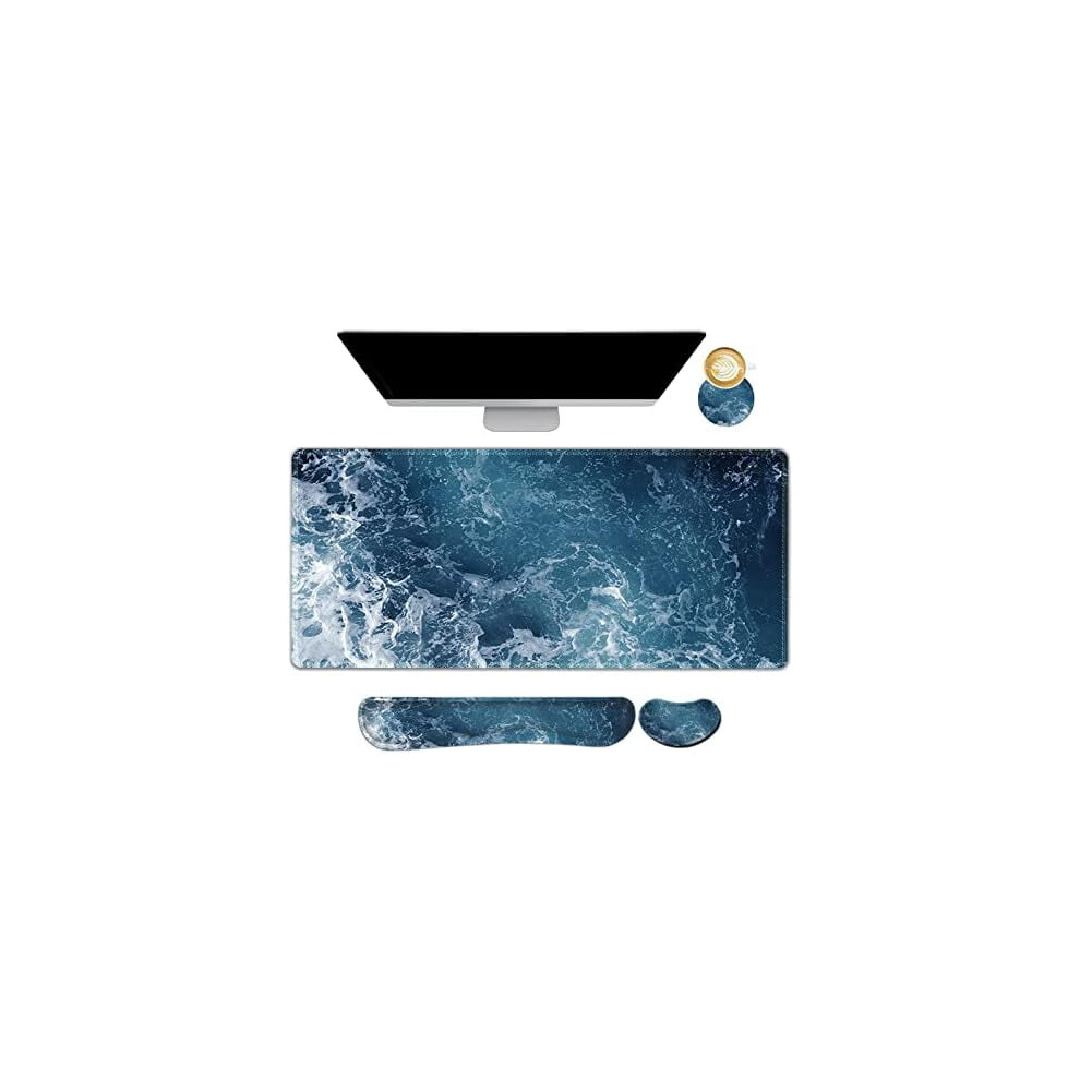 Gaming Mouse Pad With Wrist Rest Ocean Waves Design 90X40cm 937196811823