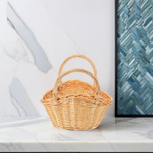 Beiger Gemüsekorb aus Rattan mit Griff (1 Stück)