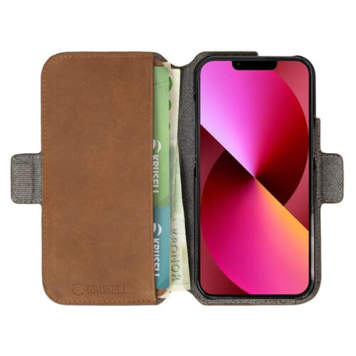 Leather phone wallet for iPhone 13 brown Swedish design 1