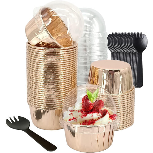 Pink and Gold Foil Cupcake Liners with Lids50Pack5oz