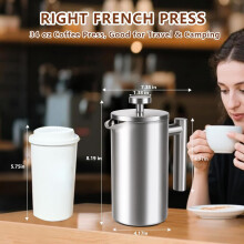 Cafetière à piston en acier inoxydable 34 oz, 4 tasses, double paroi