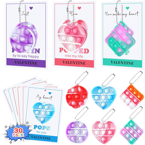 Valentine's Pop Fidget Cards for Kids 30-Pack