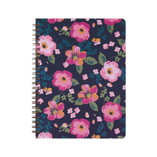 Caderno floral 8x6 polegadas com linhas e bolsos.
