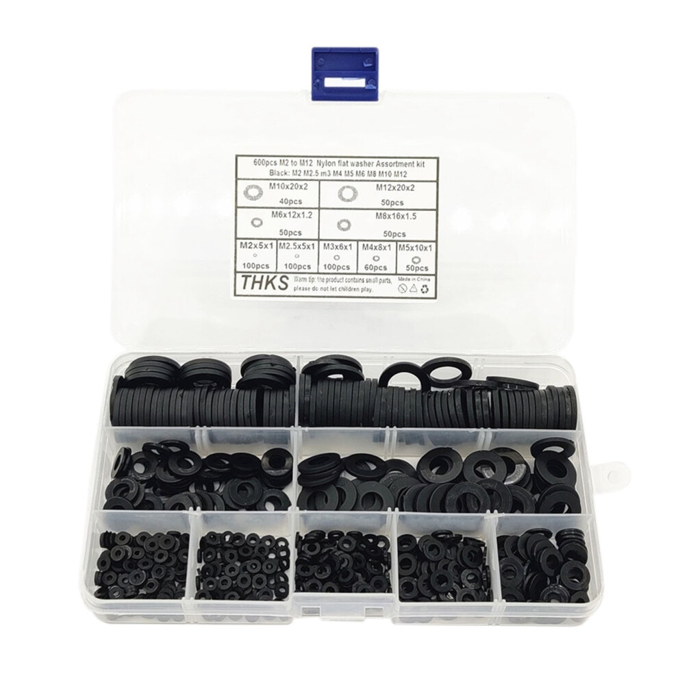 Black Nylon Flat Washer Assortment Kit 600 Pcs M2âM12 968604231582