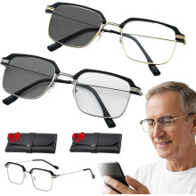 Halbrandlose Lesebrille in Schwarz und Gold, kristallklar