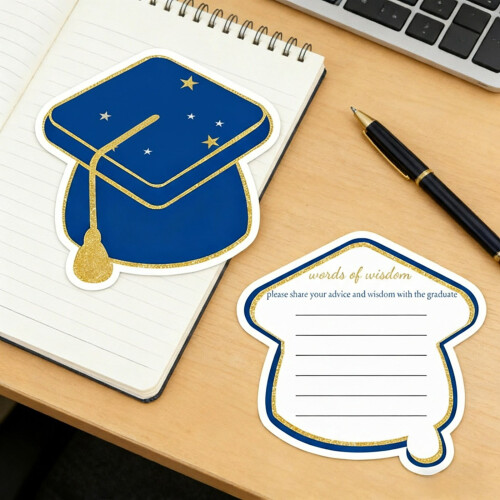 Graduation Cap Greeting Cards Blue 10pcs 6in