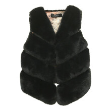 Gilet invernale caldo da bambina in pelliccia di coniglio, senza maniche, con scollo a V.