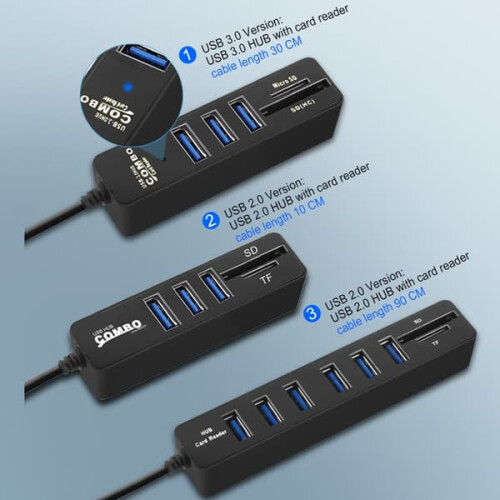 Διανομέας USB2.0 με αναγνώστη καρτών - 6 θύρες μαύρο 1