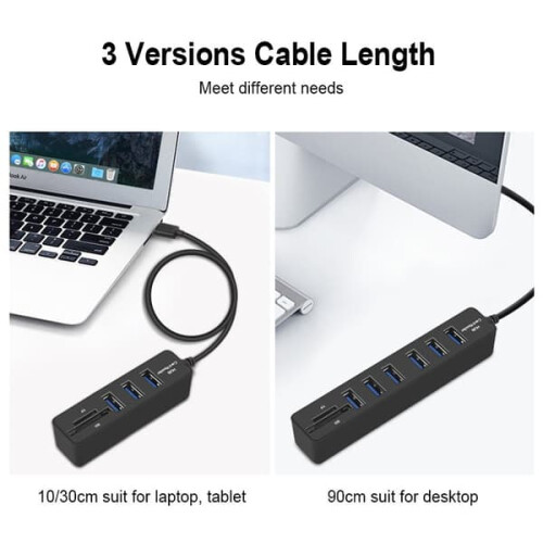 Διανομέας USB2.0 με αναγνώστη καρτών - 6 θύρες μαύρο 2