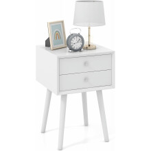 GOFLAME Nightstand Wooden 2-Drawer Mid-Century Modern White