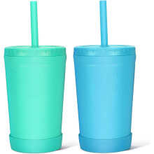 Bekers voor peuters van tarwestro met deksels en siliconen rietjes, 280 ml