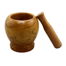 Juego de triturador y mortero de ajos de madera KALLORY, color marrón claro.
