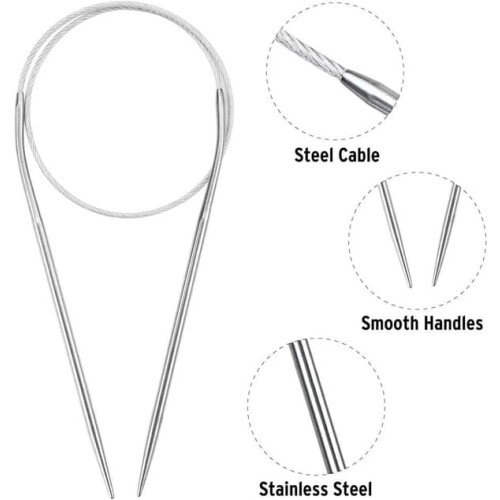 Knitting Circular Needles Silver 65cm 11 pcs 2