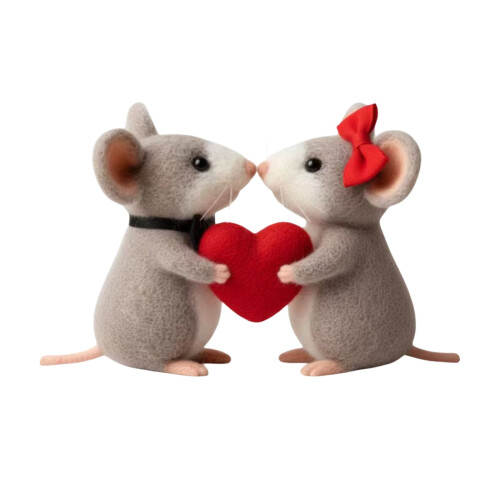 Valentinsdag-par-musefigur filt-hjerteornament