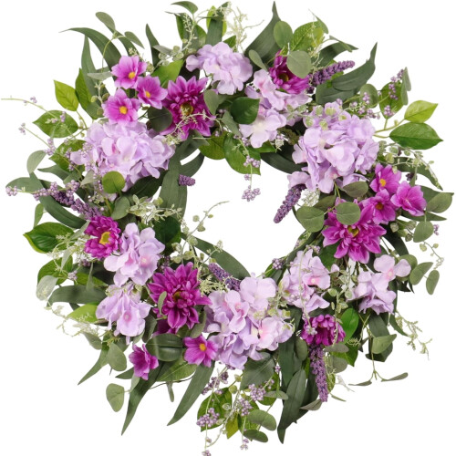 Ghirlanda artificiale di dalie e ortensie da 20 pollici, viola e rosa