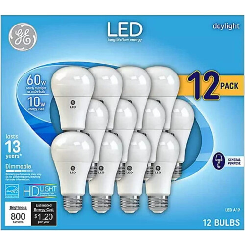 Λαμπτήρες γενικής χρήσης A19 ισοδύναμου Daylight 60W, συσκευασία 12 τεμαχίων