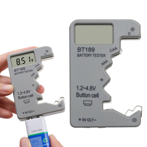Digital Battery Tester Grey LCD Voltage Capacity Detector
