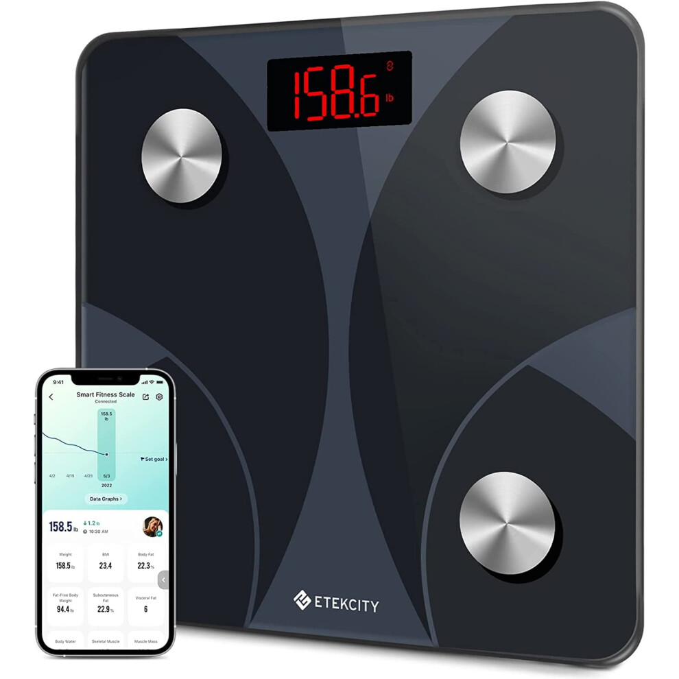 LED Bathroom Scale with BMI and Body Fat Analysis Ash-Black