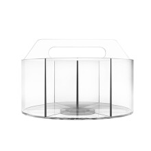 Porta-lápis giratório em acrílico transparente com 6 compartimentos.
