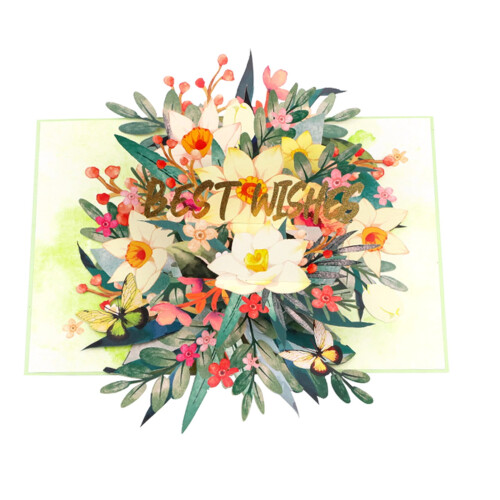 Valentinsdag 3D Pop Up Kort Grøn Sommerfugl Blomster