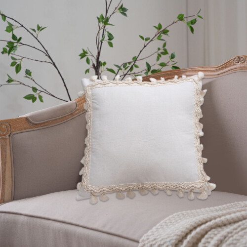 Polyester pudebetræk med kvaster 45x45 cm beige