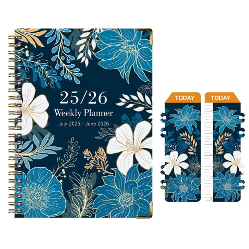 Blumenmuster-Wochen- und Monatsplaner, doppelt liniert, mit Tasche