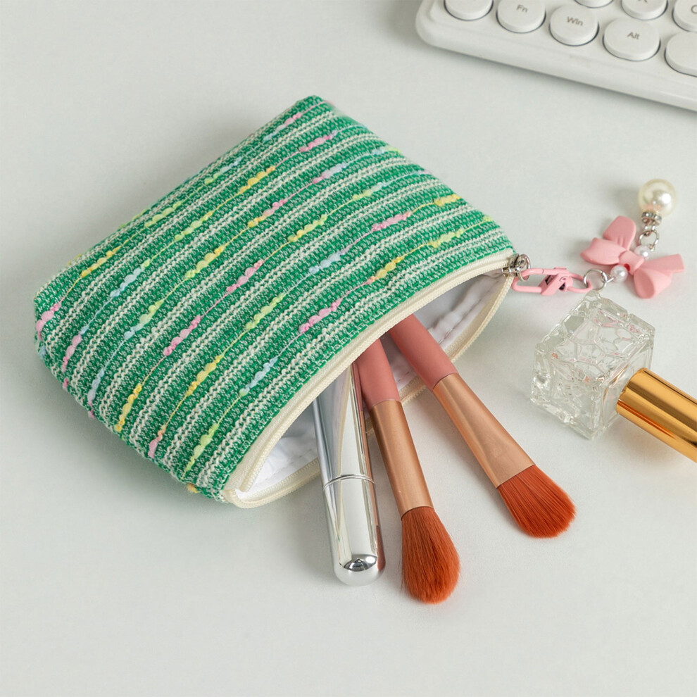 Striped color-block knitted cosmetic pouch with zipper 1