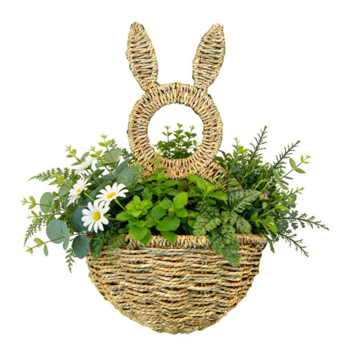 Cesta de parede com coelhinho da Páscoa, decoração de primavera (1 peça)