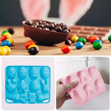 Moule à pâtisserie en silicone antiadhésif rose en forme d'œuf de Pâques, motif lapin.