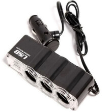 Rozbočovač zásuvek autozapalovače, 3cestný, 1USB, 12V/24V