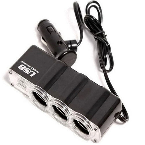 Biltænderstiksplitter 3-vejs 1 USB 12V/24V
