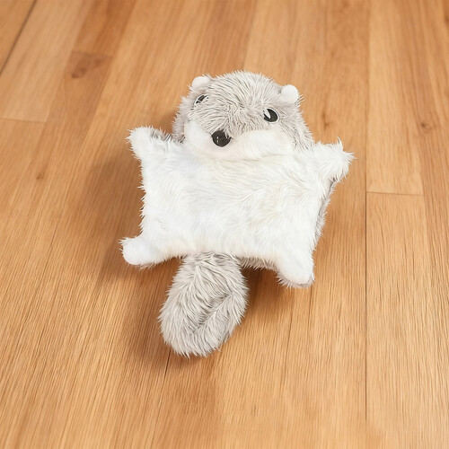 Brinquedo de pelúcia de esquilo voador para cachorro com apito e som de papel amassado.