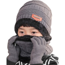 3Pcs Winter Hats Neck Warmer Scarf and Touch Screen Gloves Set for Kids