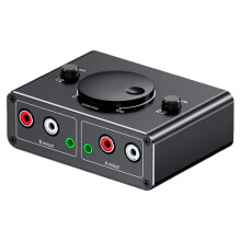 Bosca lascóra fuaime 3.5mm 2-isteach-1-amach le RCA agus múchadh