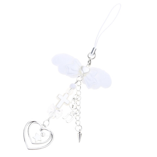 Pingente para celular com asas de anjo, laço e miçangas (1 peça)