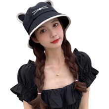 Chapéu Bucket Feminino com Estampa de Gato, Aba Larga, Cor Sólida, Ideal para Atividades ao Ar Livre