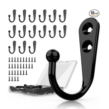 Black Wall-Mounted Coat Hooks15pcs with30screws