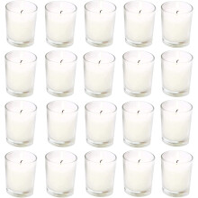 Varme hvide votivlys i klart glas, 20 stk.