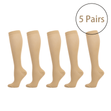 Chaussettes de contention montantes pour femmes, lot de 5 paires, beige