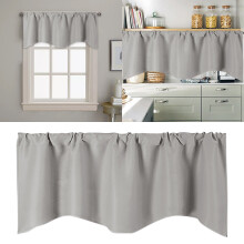 Cortina de porta de cozinha em cor sólida com bolsos em formato de leque, 52x18